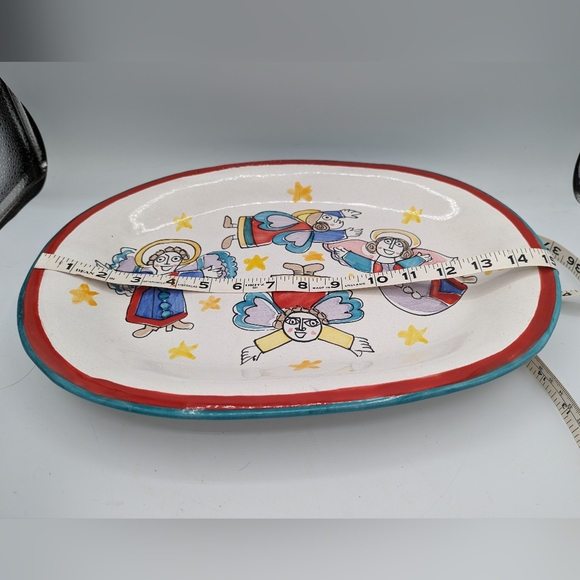 Vintage Italian Red Clay Pottery DeSimone Vietri Cubist Angel 15” Oval Platter - Picture 10 of 14